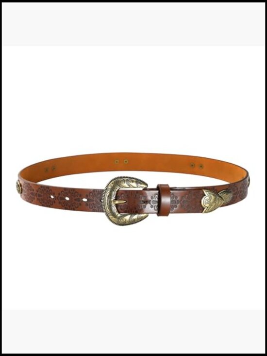 Women\'s Faux Leather Western Cowgirl Belt with Vintage Cowboy Buckle main image 6